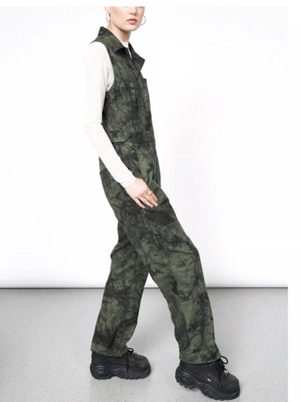 Wildfang The Essential High Waisted Coverall Linen Green Tie Dye Sleeveless Sz L